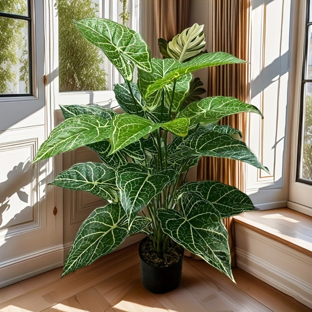 Monstera Adansonii - 1 قطعة 24 أوراق الاصطناعي الأخضر